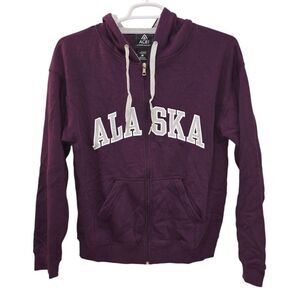 Alaska Sweatshirt Hoodie, Zip-up, Embroidered‎ Emblem, Unisex Medium, Purple